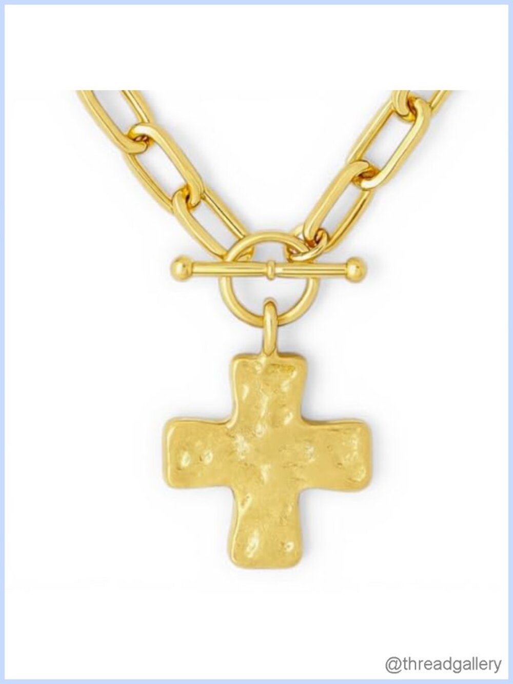 Chunky Gold Plated Stainless Steel Cross Pendant Necklace Toggle Clasp